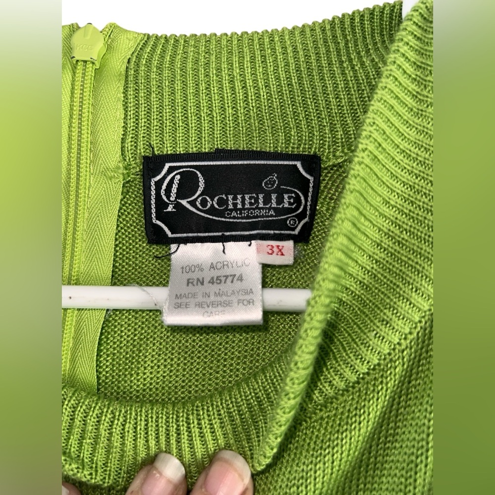 Vintage Rochelle California Chartreuse Green Acrylic Knit Short Sleeve 3XL XXXL - Picture 2 of 5